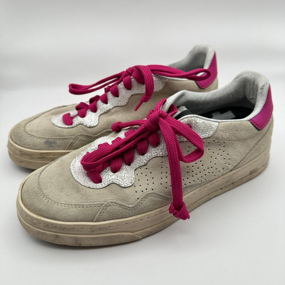 P448 Bali Solaris Sneakers Suede Beige Pink Distressed Womens US 7 College